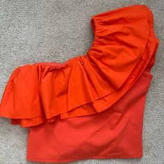 Orange Blouse, Ruffle One Shoulder Ruffle Top, Peasant Shirt, Boho Peasant Top, Orange Blouse, Ruffle Long Sleeve, Puff Sleeve Blouse, Sleeveless Tunic, Anthropologie Top, Peasant Blouse