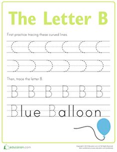 the letter b worksheet with blue balloon and green border on white paper, which is