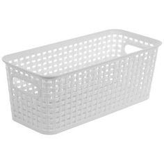 a white plastic basket on a white background