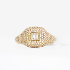 14K Gold 2.33 Grams 2 BG .07ct Diamonds 206 SC .53ct Diamonds Diamond Signet Ring, Emerald Cut Rings, Bezel Ring, Diamond Chain, Bezel Diamond, Bridal Party Gifts, Oval Diamond, Chain Earrings, Bridal Gifts