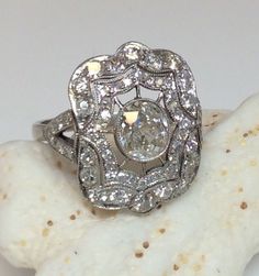 Antique Art Deco Platinum 1.90ct Old Mine Diamond Engagement Ring Circa 1920S #SolitairewithAccents Engagement Rings Edwardian, Irish Ring, Heirloom Rings, Filigree Engagement Ring, Antique Engagement Rings, Art Deco Diamond