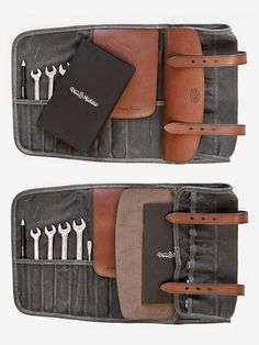 Good company. Deus X Makr Tool Roll by Makr Carry Goods Custom Scrambler, Moto Scrambler, Triumph Motorcycle, Tool Pouches, Surf Apparel, Bike Tools, Tool Bags