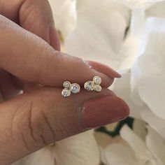 14K Gold Three Trio Diamond Bezel Cluster Stud Earrings Cluster Diamond Earrings, Cluster Earrings, Bezel Diamond, Shine Bright, Diamond Studs, Style Ideas, White Gold Diamonds, Luxury Jewelry, Natural Diamonds