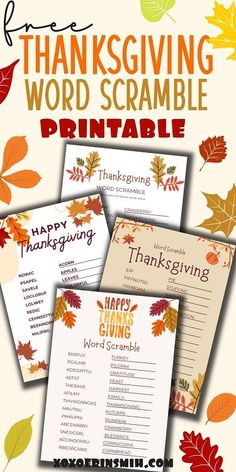 free thanksgiving word scramble printables for kids to use in the classroom or at home