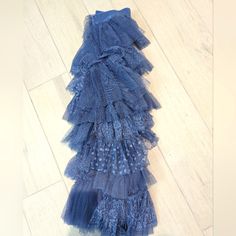 Anthropologie Tulle Skirt So Pretty! Blue Midi Length Blue Long Tulle Skirt, Blue Long Tulle Skirt Dresses, Blue Tulle Long Skirt, Blue Long Tulle Dress, Blue Tulle Party Bottoms, Blue Tiered Tulle Skirt Dresses, Spring Blue Tulle Bottoms, Blue Tulle Bottoms For Spring, Blue Tiered Tulle Skirt