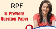 a woman sitting in front of a sign with the words rrf and st previous question paper