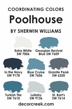 Poolhouse SW 7603  Coordinating Colors by Sherwin-Williams Sw Poolhouse, Coordinating Paint Colors, Ppg Paint Colors, Lavender Stone, Dark Paint Colors, Smoky Blue