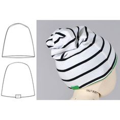 a white hat with black and green stripes on the side, next to an image of a mannequin's head