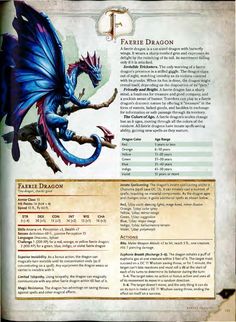 an image of a blue dragon on the back of a page with information about it