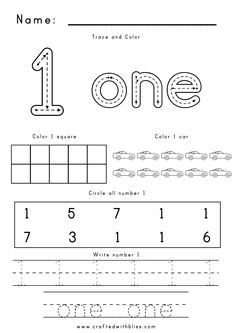 the number one worksheet for children to practice numbers 1 - 10, including