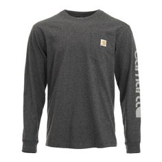 The Carhartt Men's Loose Fit Heavyweight Exclusive Logo Graphic Long-Sleeve Pocket T-Shirt is made from comfortable cotton. It features a tagless neck label and a left chest pocket with a sewn-on Carhartt label. A rib-knit crew neck provides lasting quality. Heathers: 60% cotton/40% polyester jersey knit T-shirt Solids: 100% cotton jersey knit Side-seam construction minimizes twisting Left chest pocket with sewn-on Carhartt label Carhartt graphic on left sleeve Tagless neck label Imported Rib-kn Tractor Supply, Neck Label, Knitted Tshirt, Pocket Tshirt, Carhartt Mens, Logo Graphic, Chest Pocket, Tractor, Shirt Shop