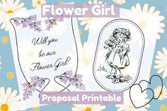 two flower girl cards with the words, will you be our personal printable?