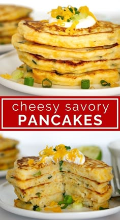 cheesey savory pancakes with green onions and sour cream on top