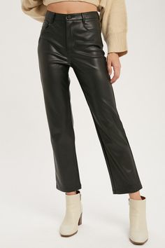 Faux leather straight pants – Southern Exposure Style Fashion Truck, Vancouver Fashion, Turtleneck Poncho, Leather Pant, Soft Pants, Statement Dress, Cute Blouses, Best Dressed, Faux Leather Pants