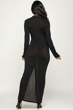 Turn heads in this super sexy, slinky maxi dress. It feature long sleeves, a button down front, collard neckline, and ruching detailing. Pair it with some heels for a night out or open it up & wear it as a duster for a more casual look. 90% polyester 10% spandex Fitted Long Maxi Dress For Club, Sleek Stretch Maxi Dress For Date Night, Sleek Long Sleeve Maxi Dress, Bodycon Long Sleeve Maxi Dress For Date Night, Fitted Long Sleeve Maxi Dress For Night Out, Stretch Maxi Dress For Club, Stretch Long Sleeve Maxi Dress For Date Night, Fall Maxi Dress For Club, Maxi Dress For Club In Fall Season