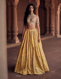 A self-woven jacquard lehenga in soft tuscany yellow adorned with hand-embroidered lace borders and delicate pearls. It pairs beautifully with an off-white blouse creating a refined and graceful ensemble. Tuscany Yellow, Jacquard Lehenga, Floral Chintz, 1950’s Fashion, Embroidered Organza, Organza Dupatta, Western Wedding, Lace Border, Bride Bridal