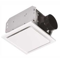 a white ceiling mounted exhaust fan with a black light on it's side and an open ventilator