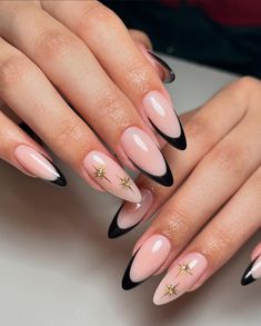 Gold Nails French, Black Almond Nails, Lash Map, Unghie Sfumate, Ideas Uñas, Beige Nails, Medium Nails, Nail Tattoo, Gel Nail Design