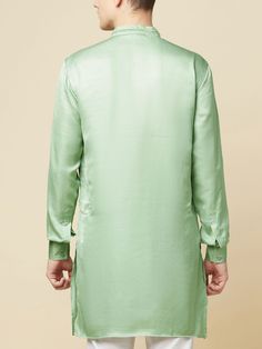 This mint green art silk kurta will instantly give an elegant look.  Made from polyester cotton fabric, this mint green kurta has an embroidered placket, and a mandarin collar. An ideal outfit for traditional & special events.

Size Chart For Men





	
	
					Men's Size Chart
		

		
		
						
				Size Chart For Men
				Custom Size Measurement Guide
			
			
				
				
				Custom Size Measurement Guide
1. Take your measurements at ease…don’t hold your breath!
2. Be a little generous with the measu Traditional Green Silk Sherwani, Pista Green Long Sleeve Silk Kurta, Traditional Green Nehru Jacket Straight Kurta Style, Traditional Green Nehru Jacket, Green Nehru Jacket With Resham Embroidery For Eid, Spring Wedding Green Bandhgala, Long Sleeve Pista Green Silk Traditional Wear, Spring Green Bandhgala With Resham Embroidery, Pista Green Straight Kurta Bandhgala For Eid