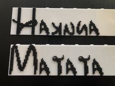 two black and white woven labels with the words makaha mata written on them