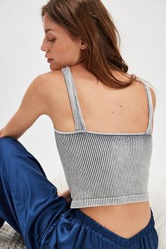 American made ribbed crop featuring a super stretchy fabrication with a slim, next-to-skin fit. V-neckline. | Washed Seamless Crop Top by Intimately at Free People in Blue, Size: M/L Fitted Ribbed Crop Top In Elastane, Fitted Ribbed Elastane Crop Top, Ribbed Elastane Crop Top, High Stretch Crop Top For Summer Loungewear, Ribbed Crop Top For Loungewear, High Stretch Summer Crop Top For Loungewear, Ribbed Crop Top For Summer Night Out, High Stretch Ribbed Elastane Crop Top, Summer Ribbed Crop Top For Night Out