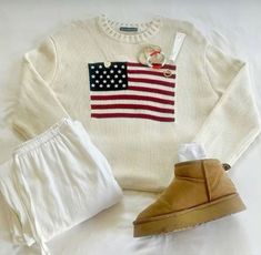 Brandy Clothes Aesthetic, Brandy Melville American Flag Sweater, American Flag Sweater Aesthetic, Brandy Outfits Aesthetic, November Clothes, American Flag Sweater Outfit, Flag Sweater Outfit, Ralph Lauren American Flag Sweater, Brandy Outfit