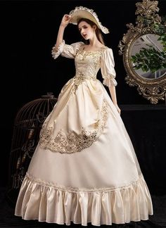 Champagne Rococo Belle Dress Medieval Renassance Victorian Party Dress Theatre Costume Masquerade Party Dresses, Victorian Party, Era Victoria, Southern Belle Dress, Dress Medieval, Ancient Dress, Champagne Prom Dress, Lace Beading, Party Dresses Online