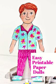 an easy paper doll with the words easy printable paper dolls in front of it