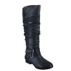 This Style Runs Pretty True To Size Round toe design Zipper for closure Double buckles Elestic band on top for extra stretch Finished with cushioned insole Faux Leather Heel Height: 1" (approx) shaft length: 17" (approx) top opening circumference: 16" (approx) Size: 9.  Color: Black.  Gender: female.  Age Group: adult. Lace Up Riding Boots, Black Flat Boots, Short Ankle Boots, Boots For Short Women, Wedge Heel Boots, Womens Riding Boots, Winter Shoes For Women, Tights And Boots, Leather Boot Shoes