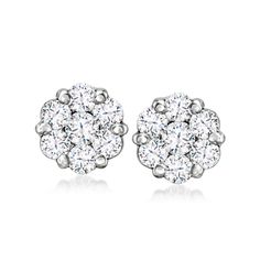 Ross-Simons - 1.00 ct. t. w. Diamond Cluster Earrings in 14kt White Gold. There are few sights more spectacular than dazzling diamond clusters! Our scintillating earrings present 1.00 ct. t. w. round brilliant-cut diamonds in lush arrangements of endless sparkle. Finely crafted in polished 14kt white gold. Post/clutch, diamond cluster earrings. Diamond birthstones are the perfect gift for April birthdays. Classic White Cluster Diamond Earrings, Classic White Gold Cluster Earrings In Platinum, Classic White Round Cut Cluster Earrings, Fine Jewelry White Gold Cluster Earrings With Cubic Zirconia, Classic Round Cluster Earrings In Platinum, Classic Cluster Diamond Earrings For Formal Occasions, Classic Platinum Cluster Earrings With Vvs Clarity, Classic White Gold Cluster Earrings For Anniversary, Classic Platinum Cluster Earrings For Anniversary