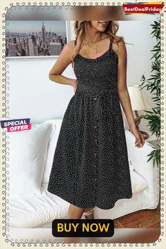 Women Casual Printed Polka Dot Ruffled Tie Button Dress Elegant Polka Dot Dresses With Buttons, Spring Polka Dot Dress With Button Closure, Polka Dot Knee-length Dress With Buttons, Polka Dot Dress With Button Closure For Spring, Casual Polka Dot Button-up Dress, Polka Dot Button-up Spring Dresses, Polka Dot Button-up Dress, Polka Dot Button-up Dress With Buttons, Casual Polka Dot Dress With Button Closure