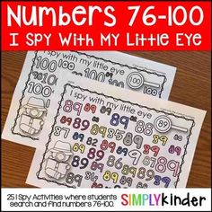 two posters with numbers that say i spy with my little eye