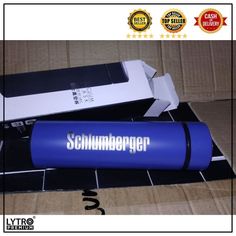 a blue and white box with the word schlumbburger on it's side