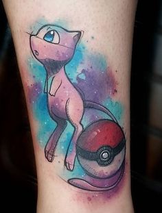 a small tattoo on the leg of a person with a pokemon pikachu design