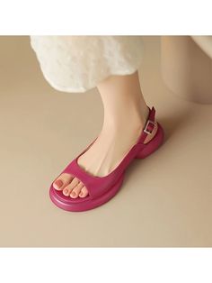 Stay stylish and comfortable this summer with our Summer Chic Pink Thick Heel French Peep Toe Sandals. These sandals are perfect for fashionable ladies with a thick heel for added stability and a French peep toe design. Elevate your look with these chic sandals. Color : Hot Pink Pattern Type : Plain, Tropical Size Fit : True To Size Heel Height : Low Heel Upper Material : PU Leather Lining Material : PU Leather Insole Material : PU Leather Outsole Material : PU Leather Pink Slip-on Sandals With Round Toe, Casual Pink Sandals With 4-inch Heel, Pink Wedge Sandals With 4-inch Heel And Round Toe, Pink Wedge Sandals With 4-inch Heel For Summer, Pink Leather Slip-on Footbed Sandals, Floral Flats, Chic Sandals, Thick Heel, Peep Toe Sandals