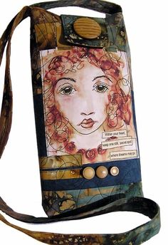 a cell phone bag with a woman's face on it