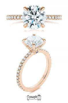 a rose gold engagement ring with an oval cut diamond in the center and side stones