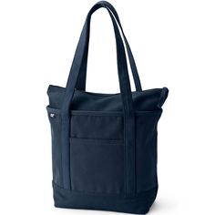 A reliable bag just makes life easier. Something strong well-made and roomy will come in handy when you're heading to the library going to pilates class or just shopping for groceries on the weekend. Enter the Lands' End Canvas Tote Bag. Made from pure cotton this zippered bag will last through all of life's adventures. It can hold up to 500 pounds - we've tested it to make sure - so it can easily handle your water bottle jacket and books. The water-repellent base and trim won't get soggy if you Small Tote, Long Handles, Canvas Tote Bag, Cotton Bag, Zip Top, Lands End, Handbag Accessories, Beach Bag, Canvas Tote