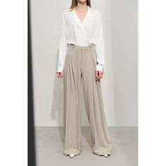 Upgrade your wardrobe with Minimalist Pleated Pants. These Stylish Wide Leg Trousers are perfect for any occasion, combining comfort and elegance effortlessly. Neutral Wide Leg Pants For Formal Occasions, Formal Neutral Wide Leg Pants, Neutral Full-length Wide Leg Pants For Work, Neutral Full Length Wide Leg Pants For Work, Elegant Full-length Neutral Pants, Elegant Full Length Neutral Pants, Formal Wide Leg Bottoms In Neutral Color, High-waisted Neutral Wide Leg Pants For Work, Neutral High-waisted Wide Leg Pants For Work