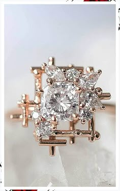 Shop beautiful engagement rings from Amazon's exquisite collection of engagement rings. Pretty Rings Wedding, Beautiful Rings Unique Awesome, Unusual Diamond Engagement Rings, Unusual Diamond Rings Unique, Large Stone Engagement Rings, Nontraditional Engagement Ring, Custom Rings From Old Jewelry