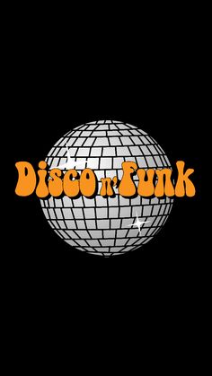 the disco in punk logo is shown with an orange and white ball on it's side