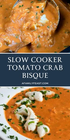 slow cooker tomato crab bisque with text overlay