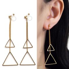 Gold Triangle Invisible Clip On Earrings Dangle Geometric Clip Earrings Non Pierced Earrings Long Minimalist Clip-on Earrings Gift For Her 🌟MiyabiGrace shop home. More invisible clip on earrings: click here https://www.etsy.com/shop/MiyabiGrace Details ◆Length : 3 inches ( 7.8 cm ) ◆Weight: 2 g ( 0.07 oz ) super lightweight!! ★Payment: PayPal You can checkout without PayPal account. You can use your credit card though PayPal for payment. More details: https://www.etsy.com/listing/493072802/how- Minimalist Metal Clip-on Jewelry, Minimalist Nickel-free Metal Clip-on Earrings, Minimalist Triangle Jewelry For Pierced Ears, Minimalist Hypoallergenic Drop Clip-on Earrings, Modern Hypoallergenic Dangle Cartilage Earrings, Elegant Adjustable Geometric Earrings, Minimalist Metal Clip-on Earrings For Party, Nickel-free Minimalist Drop Clip-on Earrings, Minimalist Nickel-free Drop Clip-on Earrings