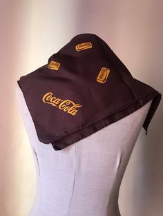 "Super rare advertising brown/orange Coca Cola squared neck scarf, featuring the classic logo and orange can prints. I guess that you have never seen a chocolate brown scarf from the Coke company before and that you have never heard that there were a scarf made by the well-known Italian (more specifically from Como lake) scarf factory of Gentilucci Really, how cool is that? There is also the small golden embossed date clamp label of the Italian designer that certifies it! The date of production Vintage Scarves As Gift, Vintage Square Scarf Gift, Vintage Square Scarves For Gift, Vintage Square Scarves As Gifts, Vintage Square Scarves As Gift, Vintage Rectangular Scarves For Gift, Brown Scarves, Fox Pattern, Classic Logo