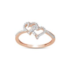 Express your love for her with this beautiful twin heart diamond ring. Crafted in 10k rose gold, the ring showcases a pair of diamond lined open heart frames, interlocked at the center. The sleek shank is adorned with round diamond accent wrapping it in sparkle. Radiant with 0.12 ct.t.w. of round diamonds and finished to bright polished shine, this diamond ring has a meaningful design symbolizing your togetherness. A timeless token of love, this diamond twin heart ring is forever to cherish. Ide Heart Diamond Ring, Open Heart Ring, Meaningful Design, Love For Her, Diamond Heart Ring, Heart Diamond, Heart Frame, Girly Accessories, Open Heart