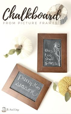 the chalkboard from picture frames is displayed next to other items