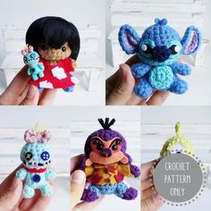 crochet patterns for amigurma dolls and other handmade items are shown