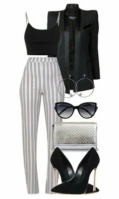 Mode Pastel, Chique Outfits, Looks Style, Work Attire, Striped Pants, Work Fashion, Polyvore Outfits