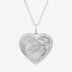 Features: Inspirational, Quick ShipJewelry Closure: Spring Ring ClaspSetting: InlayShape: HeartStone Cut: HeartStone Millimeter Measurement: 17.3 Mm Length, 15.3 Mm WidthMetal Color: WhiteChain Length: 18 InchChain Gauge: 025Pendant Length: 20.3mmPendant Width: 21.2mmChain Construction: CableCare: Wipe CleanStone Type: 1 Genuine Mother of Pearl, 6 Cubic ZirconiaMetal: Sterling SilverNecklace Type: Pendant NecklacesPendant & Charms Type: PendantsCountry of Origin: Imported Open Heart Charms Necklace For Wedding, Wedding Open Heart Charms Necklace, Mother's Day Heart Beads Necklace, Silver Round Necklace With Heart Beads, Valentine's Day White Gold Necklaces With Charms, Valentine's Day Silver Necklaces With Charms, Valentine's Day Silver Charm Necklaces, Valentine's Day White Gold Charms Necklace, White Initial Pendant Necklace For Valentine's Day