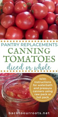 canning tomatoes in jars with text overlay